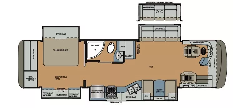 35' 2019 Forest River Berkshire 34QS 360hp Cummins w/4 Slides Floorplan