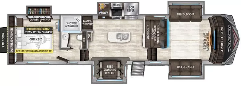 41' 2018 Grand Design Momentum 376TH w/5 Slides & Generator  - Toy Hauler Floorplan