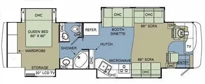 39' 2008 Holiday Rambler Ambassador 38PDQ 330hp Cummins w/4 Slides Floorplan