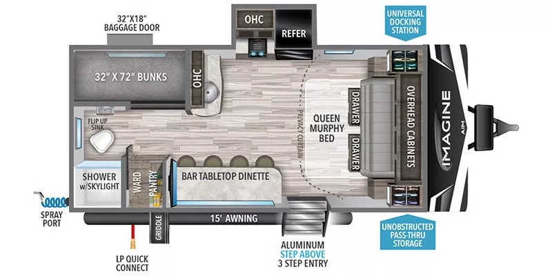 21' 2023 Grand Design Imagine Aim 18BH w/Slide - Bunk House Floorplan