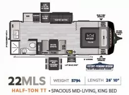 27' 2023 Keystone Cougar Half-Ton 22MLS w/Slide Floorplan