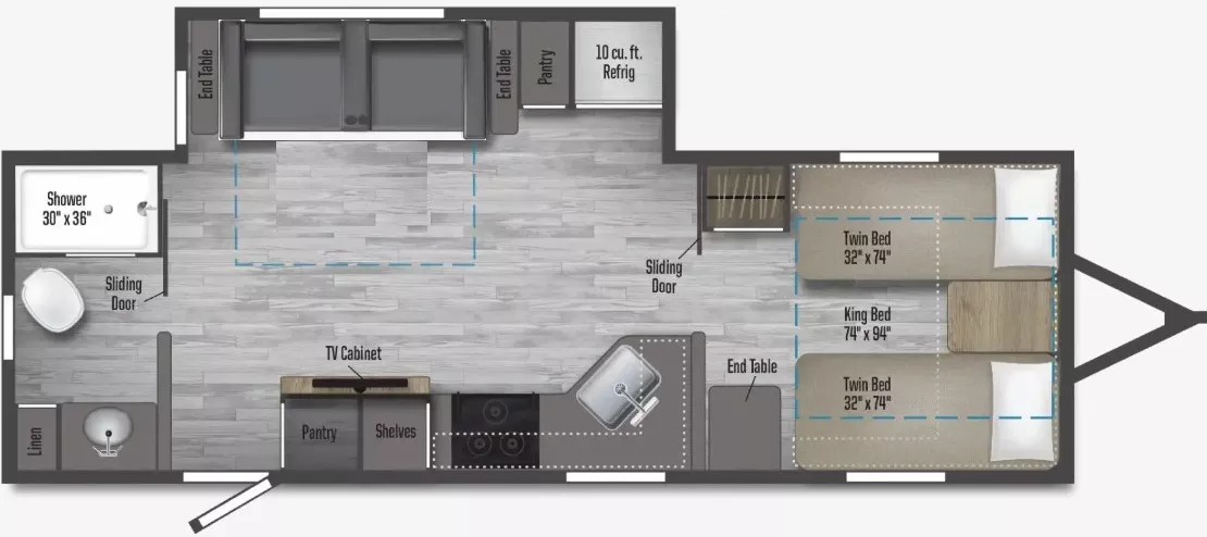27' 2022 Winnebago Minnie 2327TB w/Slide Floorplan