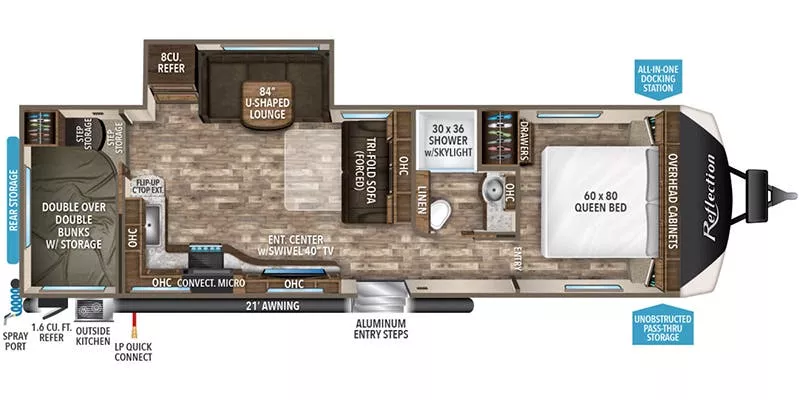 36' 2019 Grand Design Reflection 285BHTS w/Slide - Bunk House Floorplan
