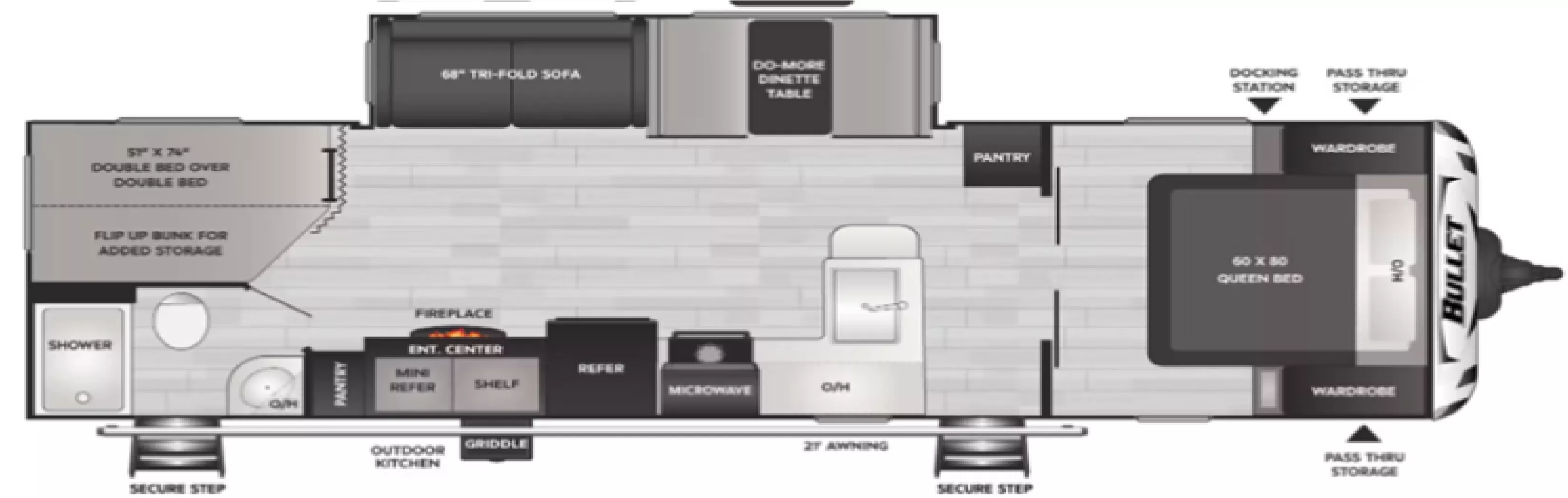 33' 2020 Keystone Bullet Ultra Lite 290BHS w/Slide - Bunk House Floorplan