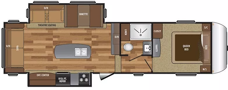 33' 2018 Keystone Hideout 299RLDS w/2 Slides Floorplan
