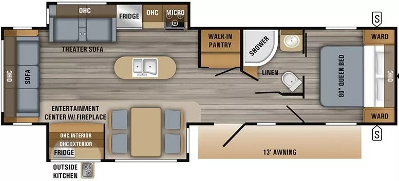 36' 2019 Jayco Jay Flight 32RLOK w/2 Slides Floorplan