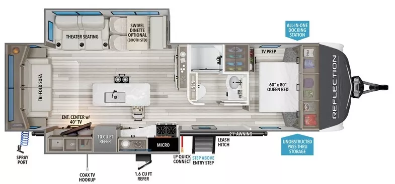 32' 2021 Grand Design Reflection 297RSTS w/2 Slides Floorplan