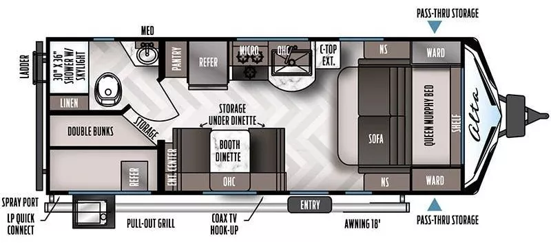 28' 2022 East To West Alta 2100MBH - Bunk House Floorplan