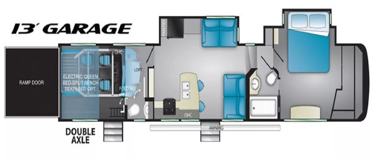 43' 2020 Heartland Torque 373 w/3 Slides & Generator  - Toy Hauler Floorplan