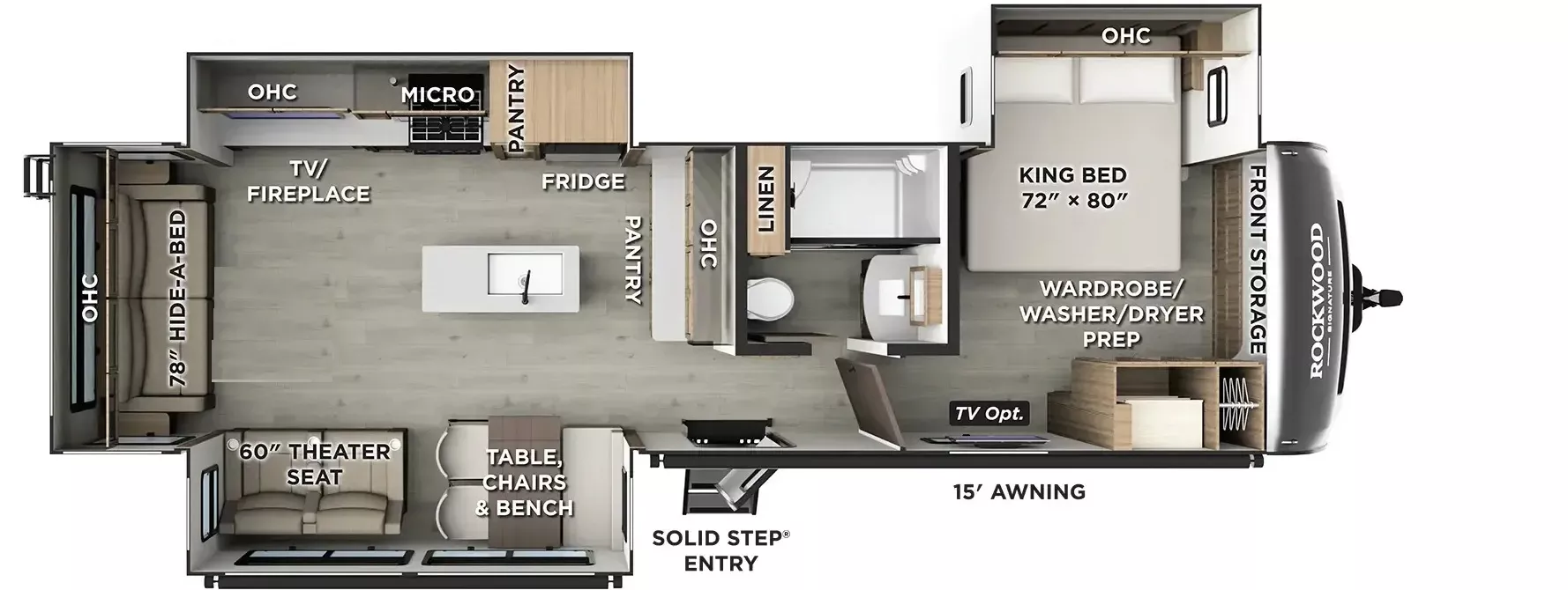 36' 2023 Forest River Rockwood 8337RL w/3 Slides Floorplan