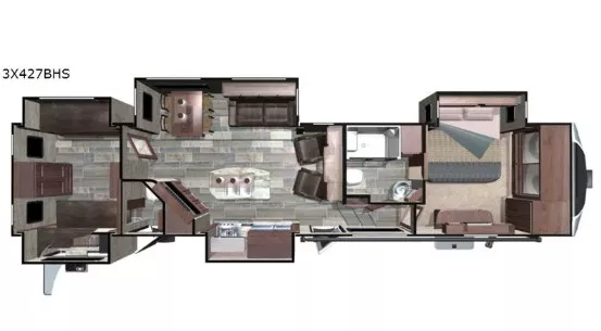 41' 2019 Highland RV Open Range 3x 427BHS w/5 Slides - Bunk House Floorplan