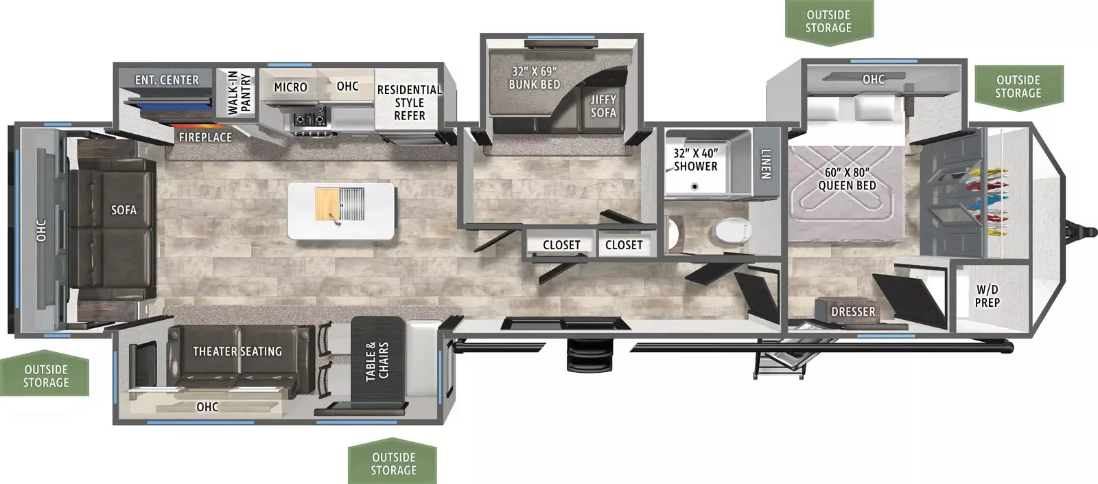 41' 2023 Forest River Puma Destination 38RLB w/4 Slides - Bunk House Floorplan
