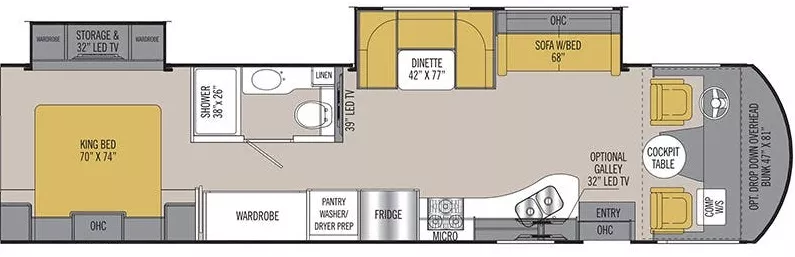 37' 2018 Coachmen Mirada 35KB w/2 Slides Floorplan