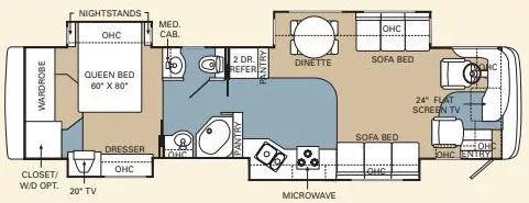 40' 2005 Beaver Santiam 40PDQ 350hp Caterpillar w/4 Slides Floorplan