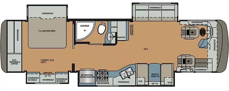 36' 2018 Forest River Berkshire 34QS 340hp Cummins w/4 Slides Floorplan