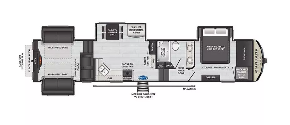 42' 2021 Keystone Montana High Country 373RD w/4 Slides Floorplan