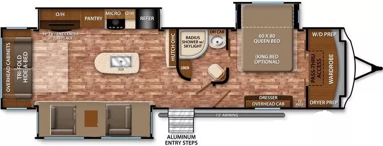 37' 2016 Grand Design Reflection 313RLTS w/3 Slides Floorplan