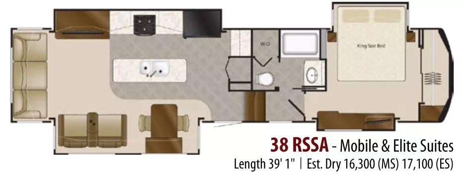 39' 2016 Drv Elite Suites 38RSSA w/4 Slides & Generator Floorplan