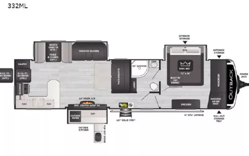 37' 2021 Keystone Outback 332ML w/3 Slides Floorplan