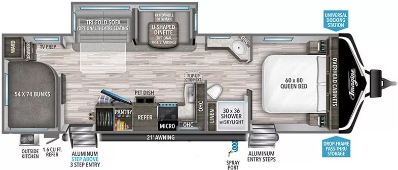 33' 2021 Grand Design Imagine 2910BH w/Slide Floorplan