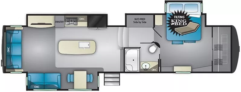 42' 2019 Heartland Landmark 365 OSHKOSH w/3 Slides Floorplan