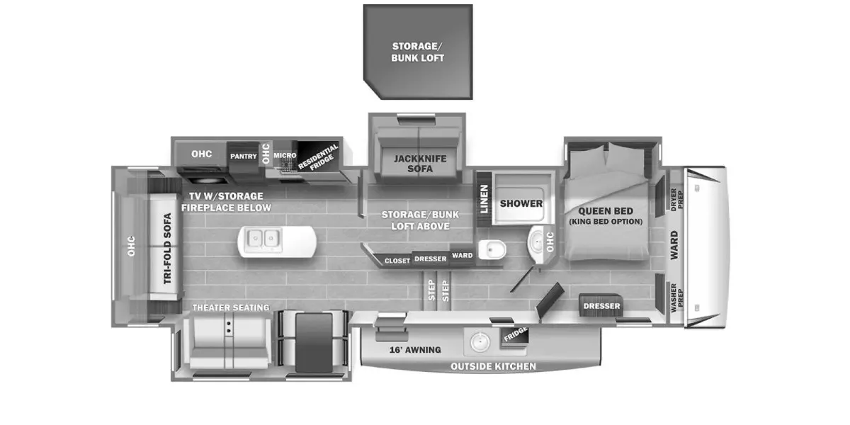 42' 2021 Forest River Sabre 36BHQ w/4 Slides Floorplan
