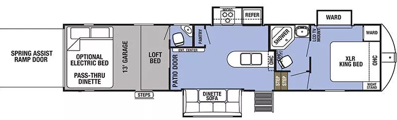 39' 2018 Forest River Xlr Boost Toy Hauler 37TSX13 w/3 Slides - Toy Hauler Floorplan