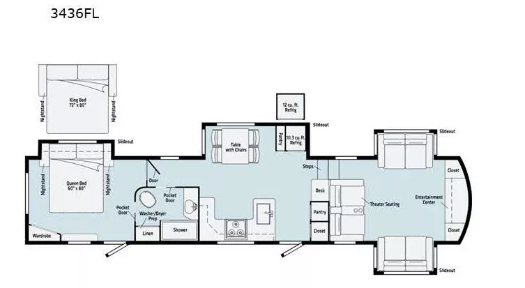 40' 2021 Winnebago Voyage 3436FL w/4 Slides Floorplan