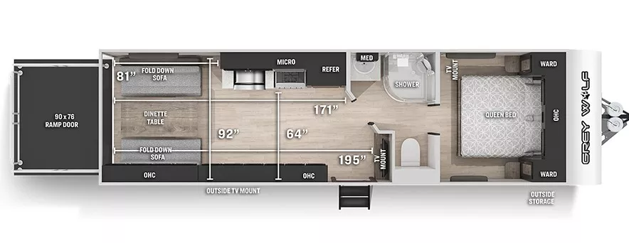 31' 2019 Forest River Cherokee Grey Wolf 26RR - Toy Hauler Floorplan