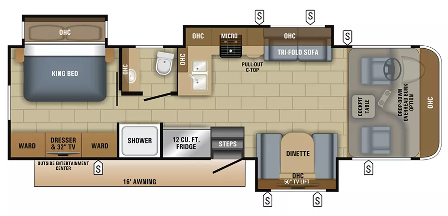 32' 2018 Jayco Precept 31UL w/3 Slides Floorplan