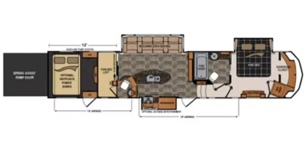 43' 2015 Dutchmen Voltage 3990 w/3 Slides & Generator  - Toy Hauler Floorplan