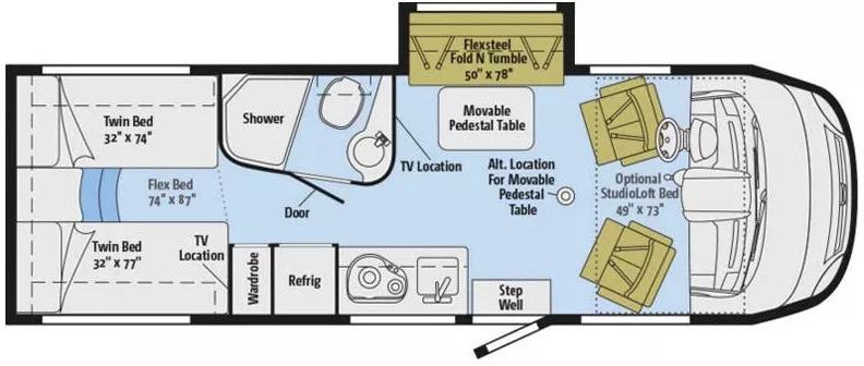 25' 2016 Winnebago Via 25T 188hp Mercedes Benz w/Slide Floorplan