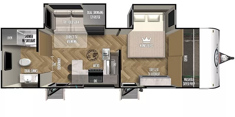 30' 2023 Forest River Ozark 2630RBK w/2 Slides Floorplan