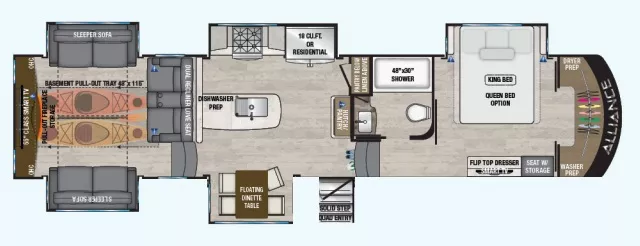 39' 2021 Alliance RV Paradigm 365RD w/5 Slides Floorplan