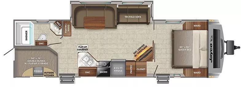 34' 2022 Jayco White Hawk 29BH w/Slide Floorplan