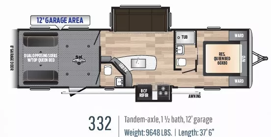 37' 2019 Keystone Impact 332 w/2 Slides & Generator  - Toy Hauler Floorplan