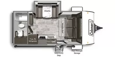 23' 2021 Dutchmen Coleman Light Lx 1855RB w/Slide Floorplan