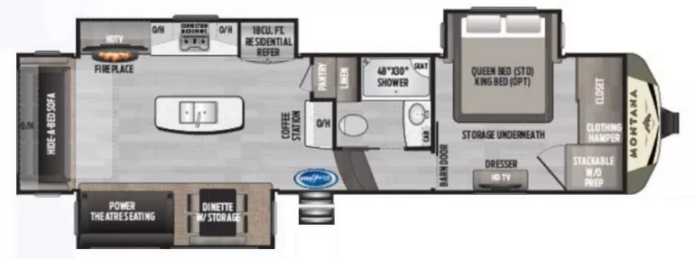 35' 2018 Keystone Montana 3121RL w/3 Slides Floorplan