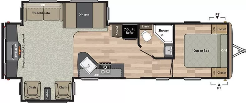 35' 2018 Keystone Springdale 311RE w/2 Slides Floorplan