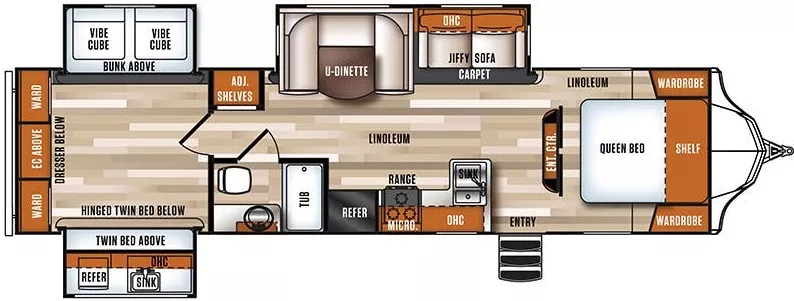 37' 2018 Forest River Vibe 323QBS w/3 Slides - Bunk House Floorplan