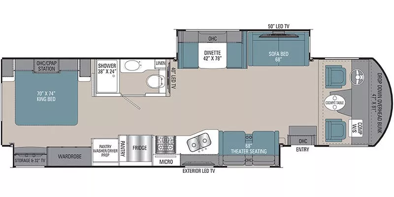 37' 2022 Coachmen Mirada M-35 OS w/2 Slides Floorplan