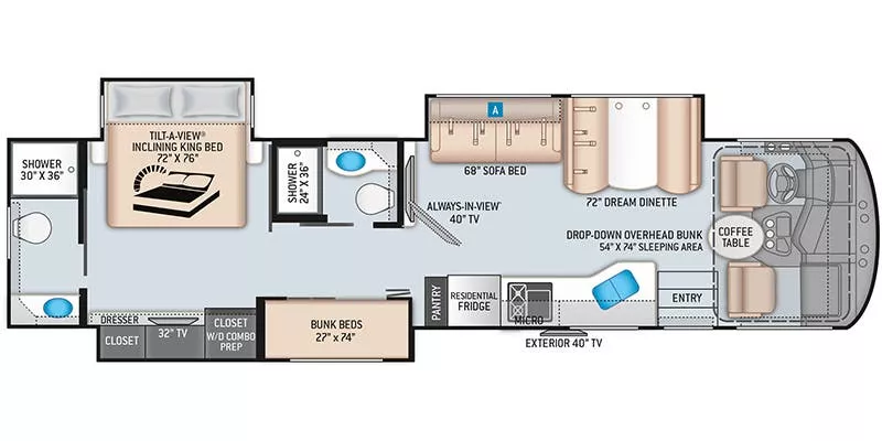39' 2020 Thor Miramar 37.1 w/3 Slides - Bunk House Floorplan