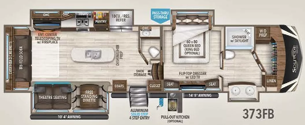 41' 2018 Grand Design Solitude 373 w/4 Slides Floorplan