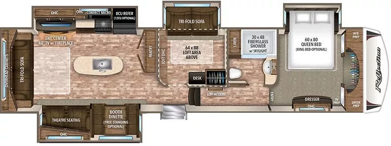41' 2018 Grand Design Reflection 367BHS w/4 Slides - Bunk House Floorplan