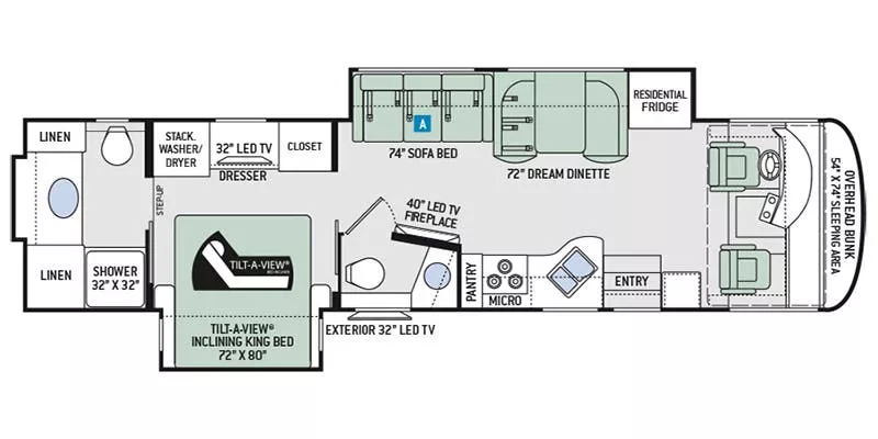 38' 2018 Thor Palazzo 36.3 340hp Cummins w/2 Slides Floorplan