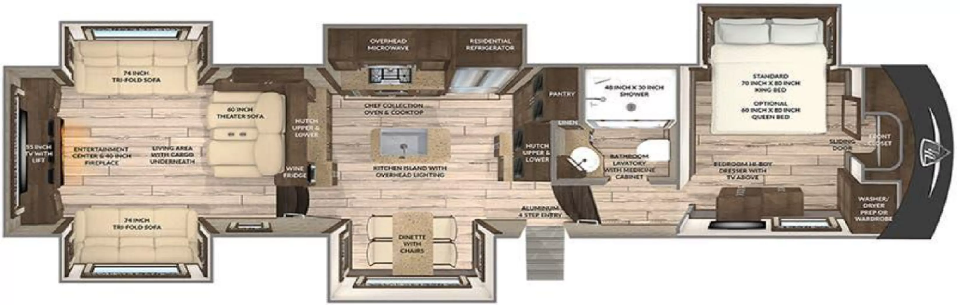 42' 2019 Vanleigh RV Vilano 385RD w/5 Slides Floorplan