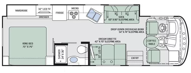 30' 2018 Thor Hurricane 29M w/Slide Floorplan