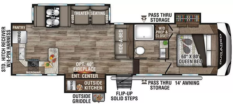 34' 2021 K-Z Durango Half-Ton 256RKT w/3 Slides Floorplan