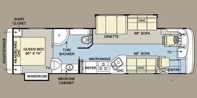 36' 2008 Monaco La Palma Xl SE 36WBD 340hp Cummins w/3 Slides Floorplan