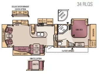 37' 2008 Jayco Designer 34RLQS w/4 Slides Floorplan